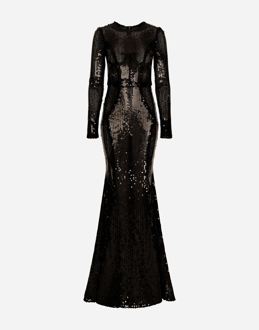 Long sequined dress with corset detailing