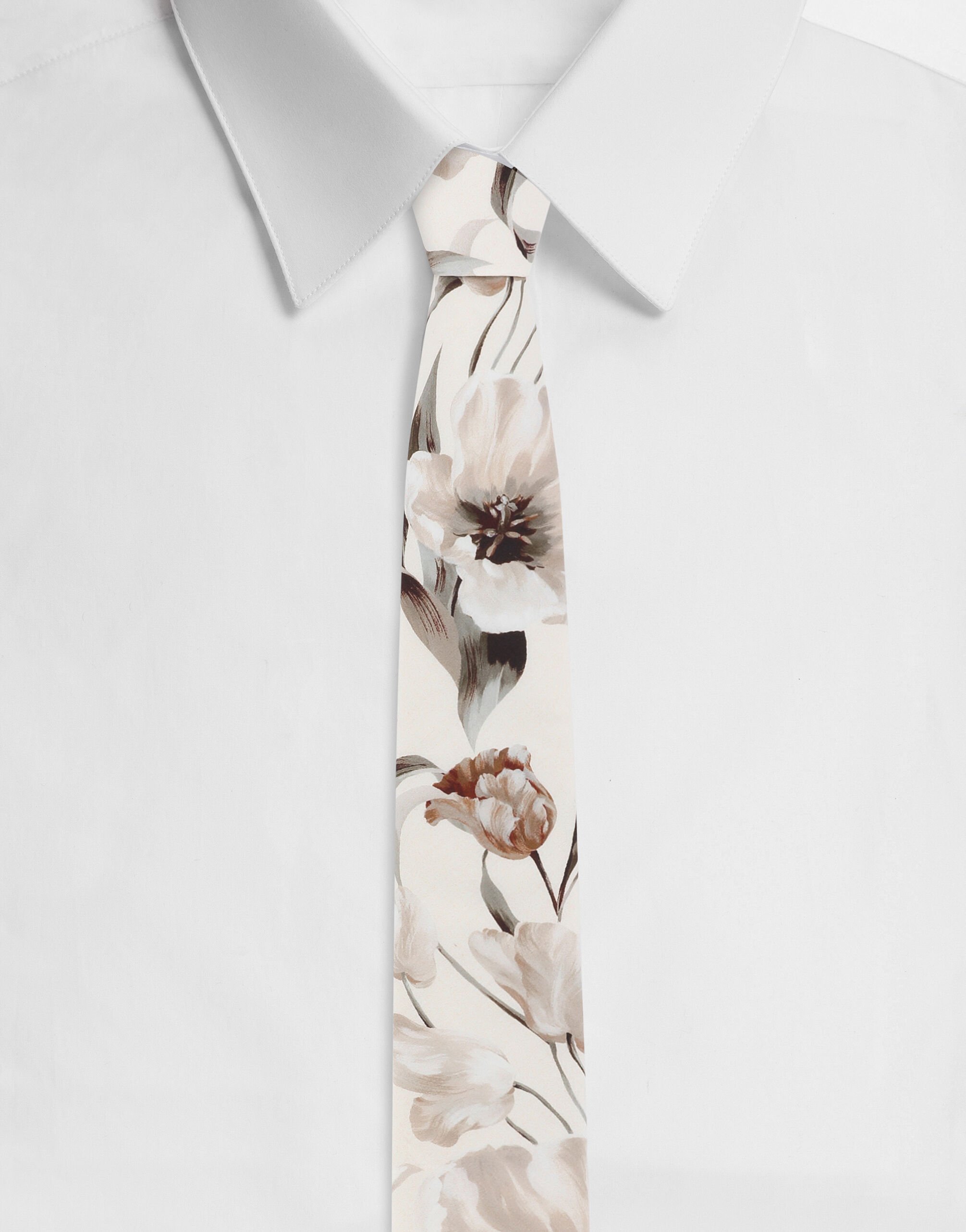 Dolce & Gabbana Corbata de popelina con estampado de flores Imprima GT149EG1S83