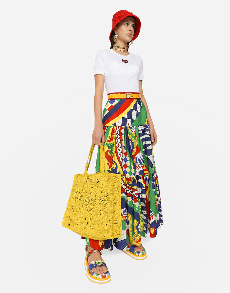 Dolce&Gabbana Long Carretto-print poplin skirt with ruffles Multicolor F4A8QTFI5G1