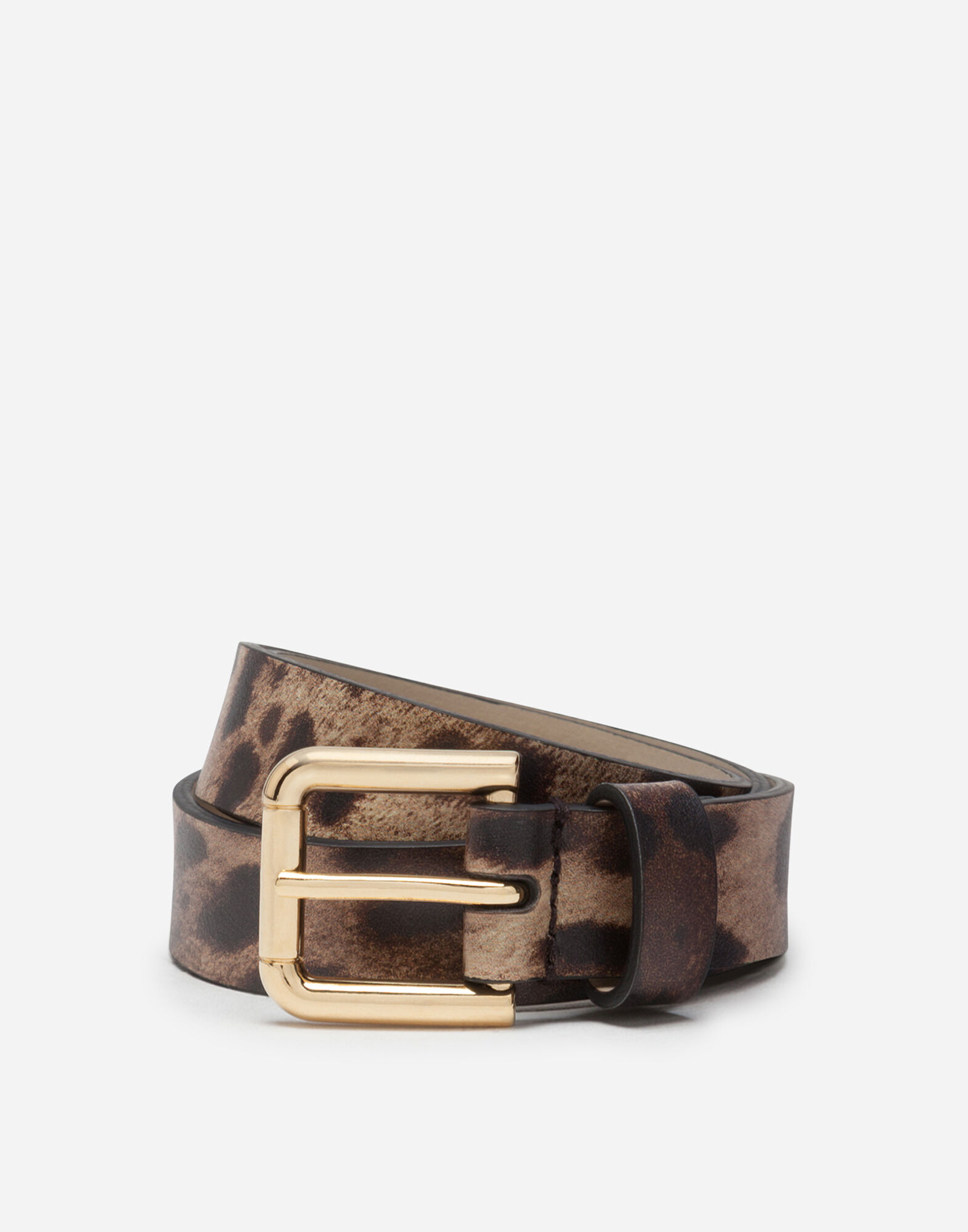 Dolce & Gabbana Calfskin belt with leopard print Multicolor EE0059A6G09