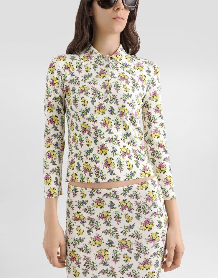 Dolce & Gabbana Small floral-print viscose polo shirt Multicolor FXZ46TJAHLS