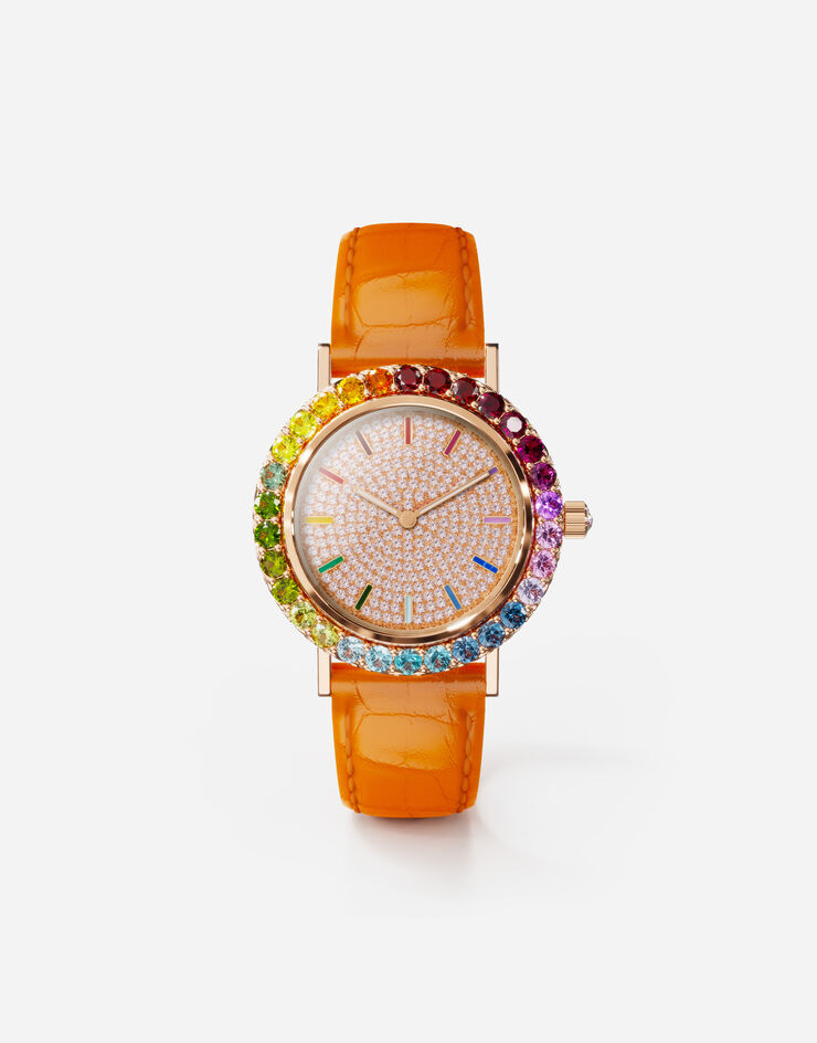 Dolce & Gabbana Iris watch in rose gold with multi-colored fine gems and diamonds Orange WWLB2GXA0XA