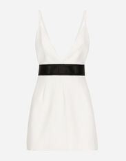 Dolce & Gabbana Short woolen dress with satin belt and straps White F0D1QTFU600