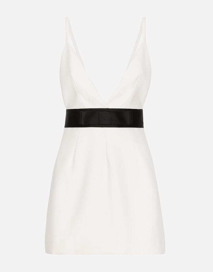 Dolce & Gabbana فستان صوف قصير بحزام ساتان وحمالات أبيض F6JEYTFUBGE