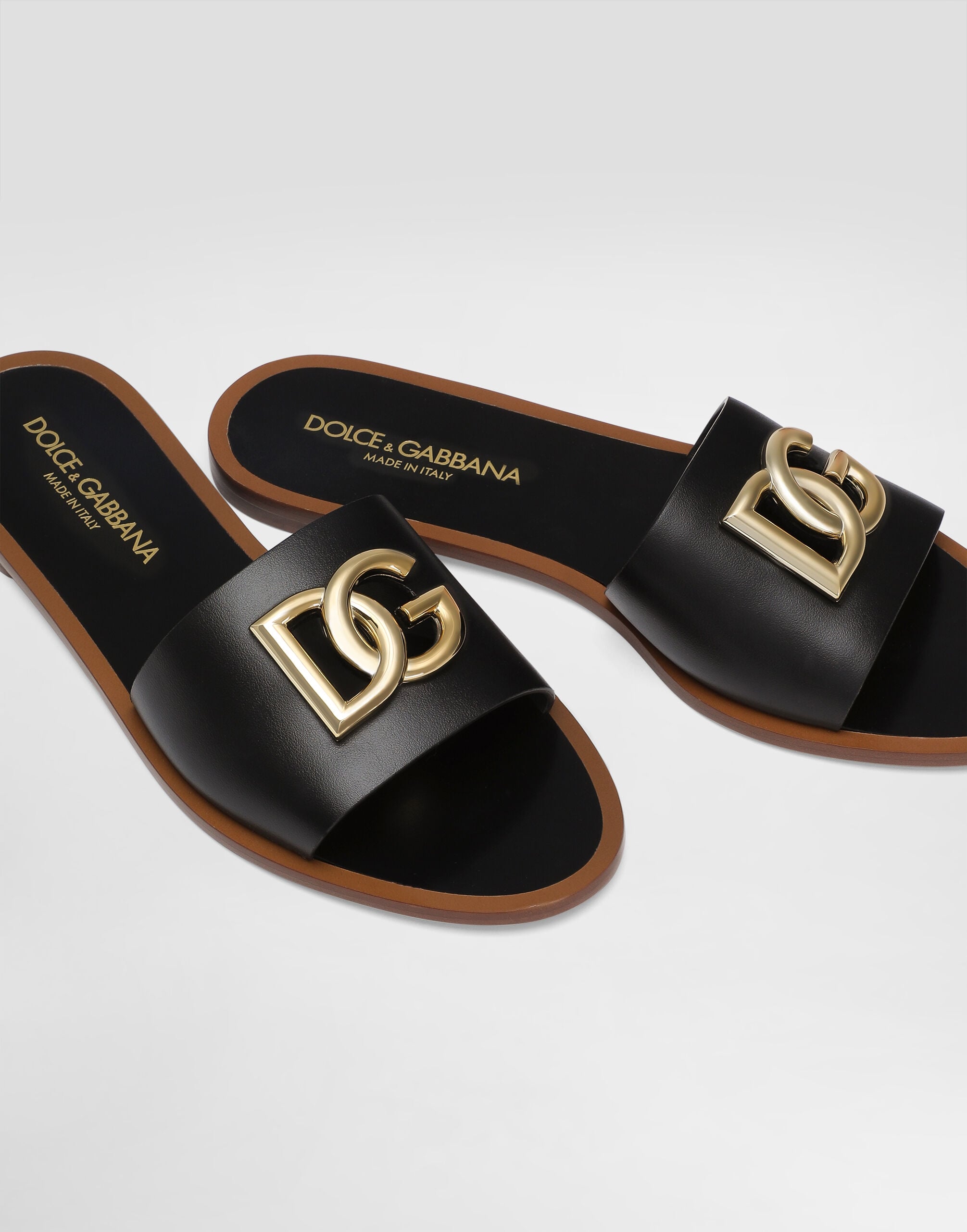 Flat slippers in calfskin in Black for Women | Dolce&Gabbana® US