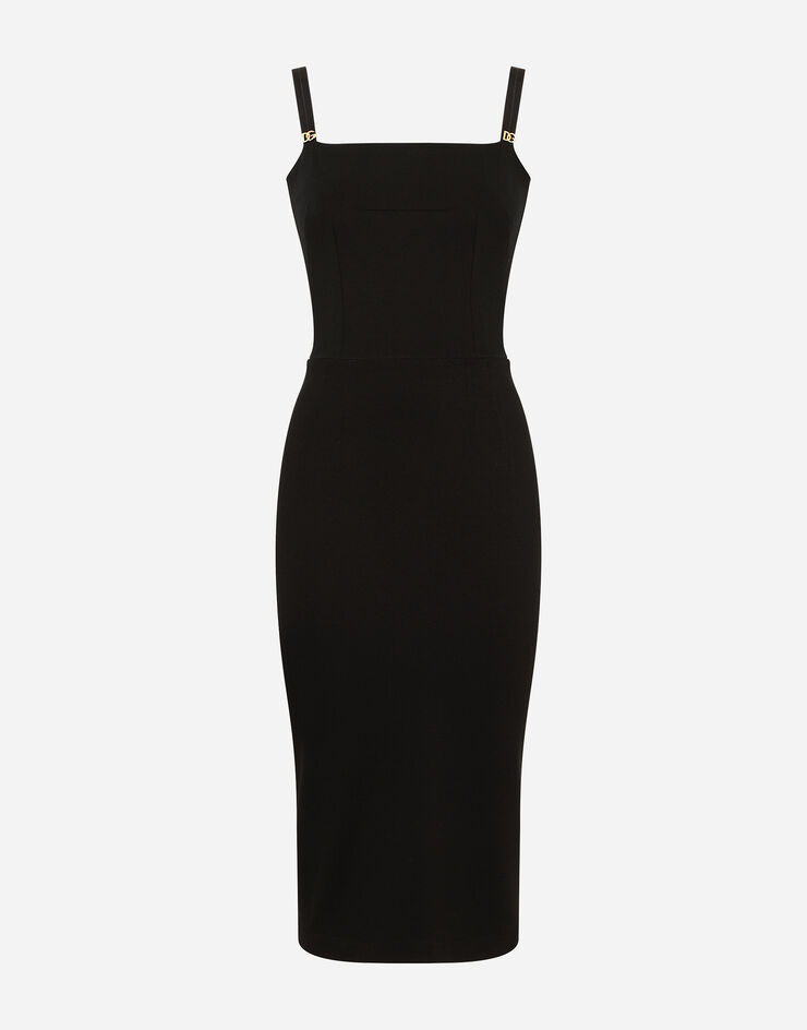 Dolce & Gabbana Jersey calf-length dress with DG embellishment Black F6R0LTFUGKG