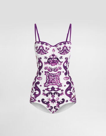 Dolce & Gabbana Majolica-print one-piece swimsuit Multicolor O9A13JONO19