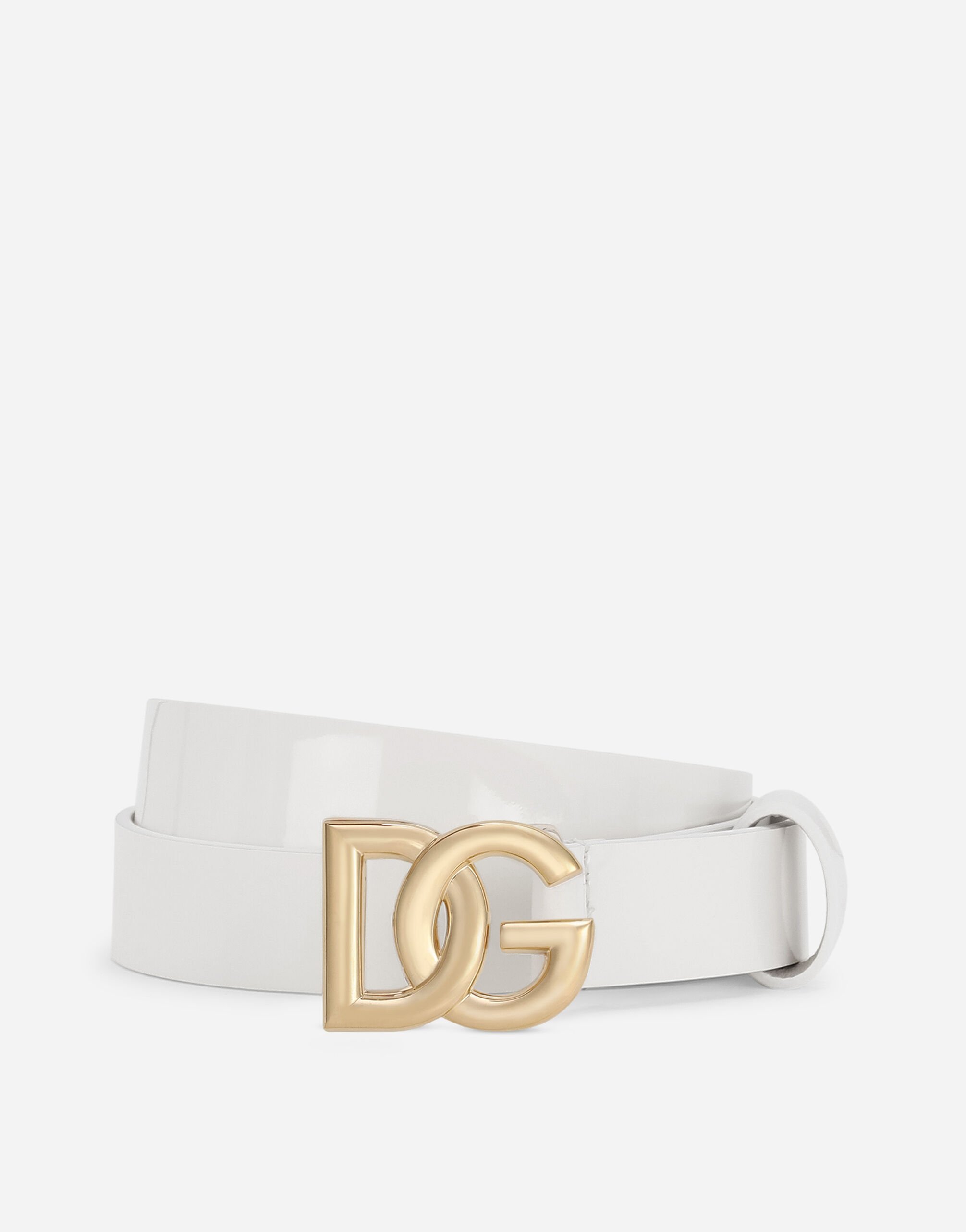 Dolce & Gabbana Patent leather belt with DG logo White DA5111A3444