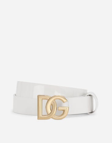 Dolce&Gabbana Patent leather belt with DG logo White L5JTKTG7KXT