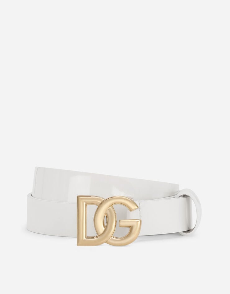 Dolce & Gabbana Gürtel aus Lackleder mit DG-Logo Weiss EE0062A1471