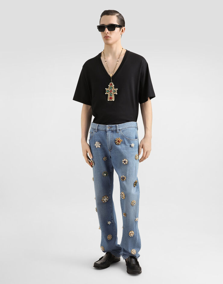 Dolce & Gabbana Vaqueros Classic de algodón con placa y detalles joya Multicolor GP02XZG8MG1