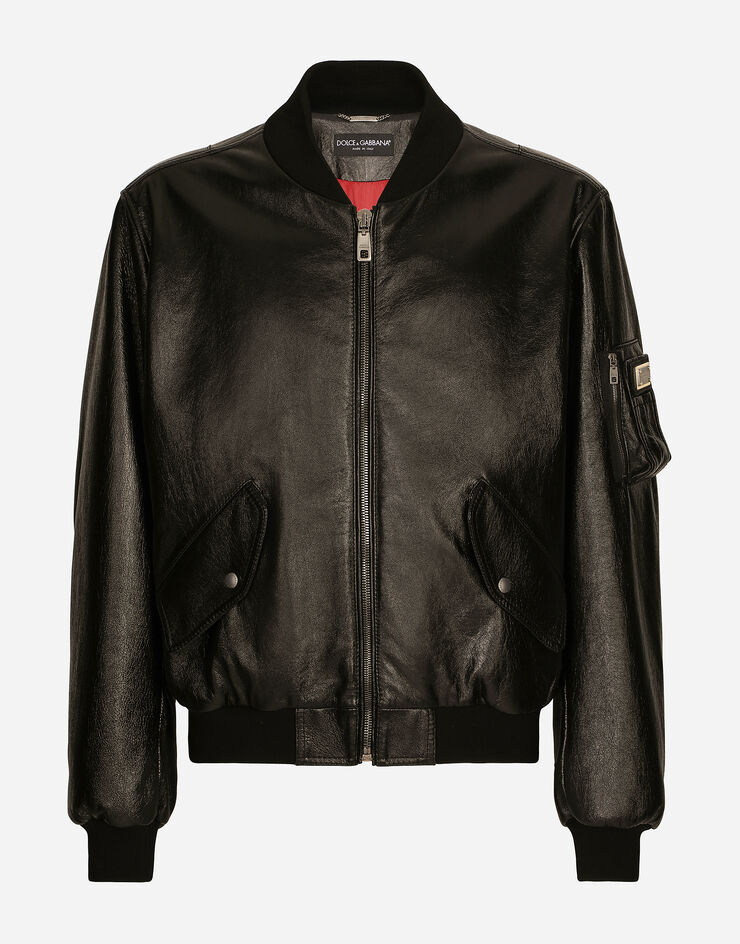 Dolce & Gabbana 로고 플레이트 가죽 재킷 블랙 G9XT6LGF182