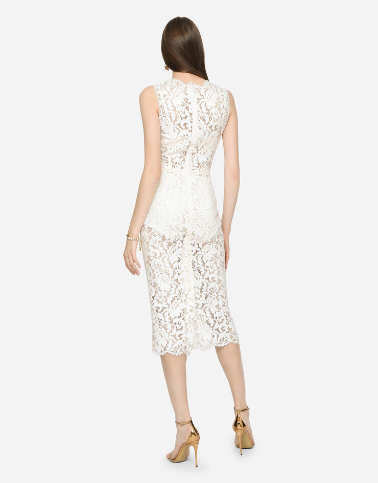 Dolce & Gabbana Laminated lace calf-length dress White F6R5VTHLM4Y