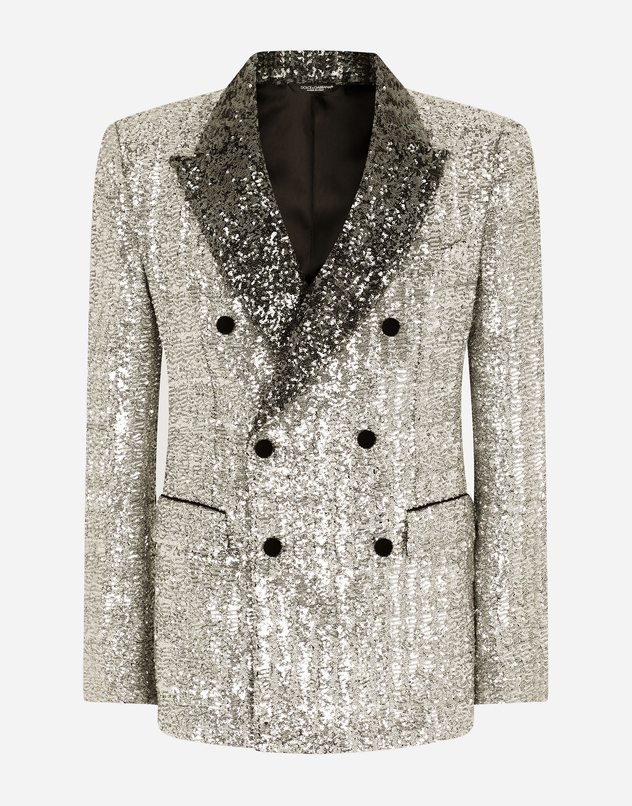 Double breasted sequined Sicilia fit jacket in Silver for Men Dolce Gabbana US
