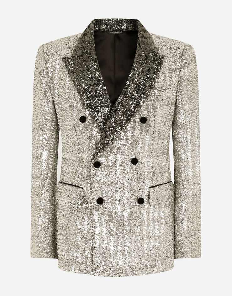 Dolce & Gabbana Double-breasted sequined Sicilia-fit jacket Silver G2PZ6TFLM7Q