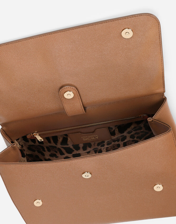 Dolce & Gabbana Large Sicily bag in Dauphine calfskin BROWN BB6582A1001