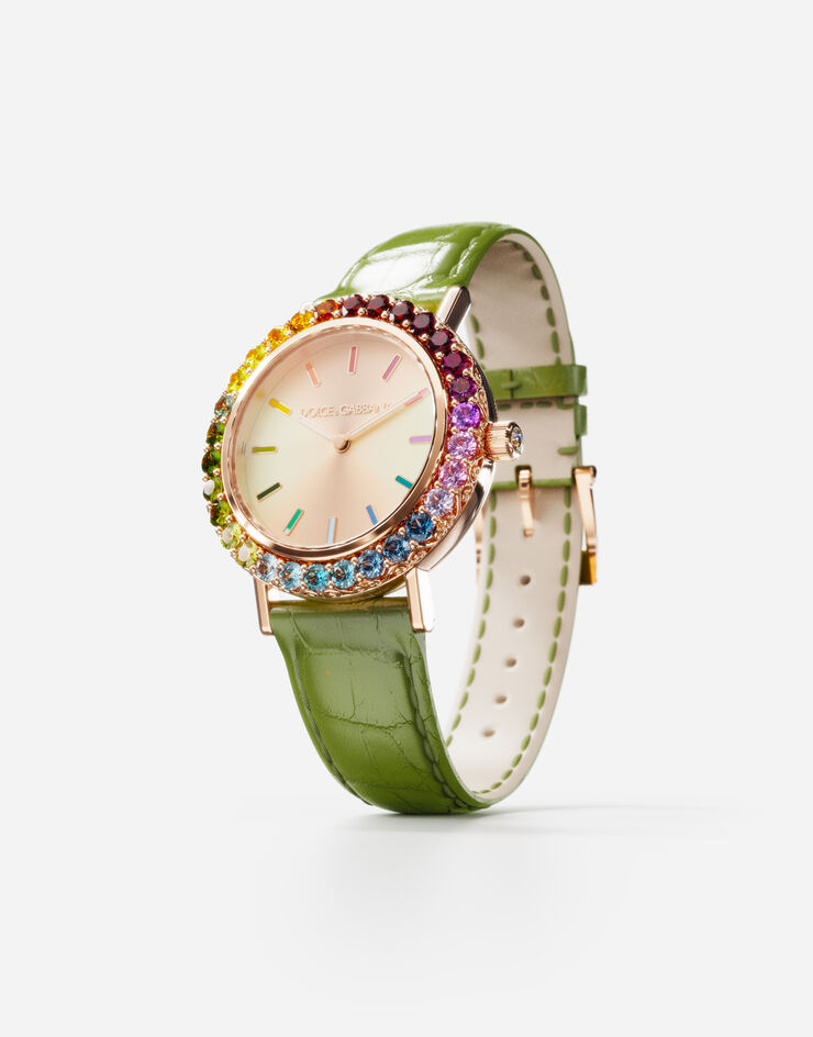 Dolce & Gabbana Iris watch in rose gold with multi-colored fine gems Green WWLB2GXA1XA