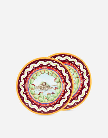 Dolce & Gabbana Set 2 Bread Plates in Fine Porcelain Multicolor TC0S02TCA88
