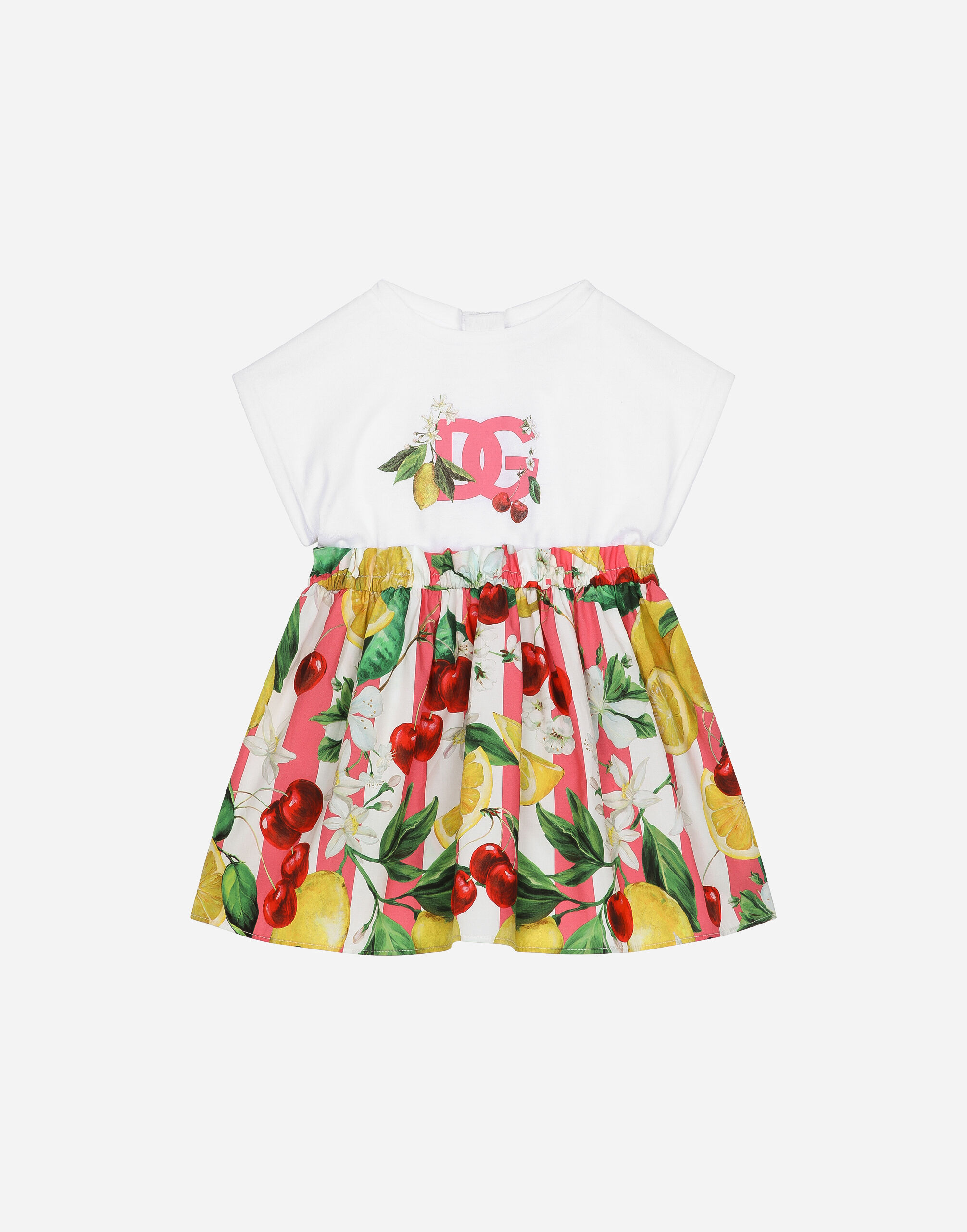 Dolce & Gabbana Jersey and poplin dress with bloomers and lemon and cherry print Print L23DI0HS5QR