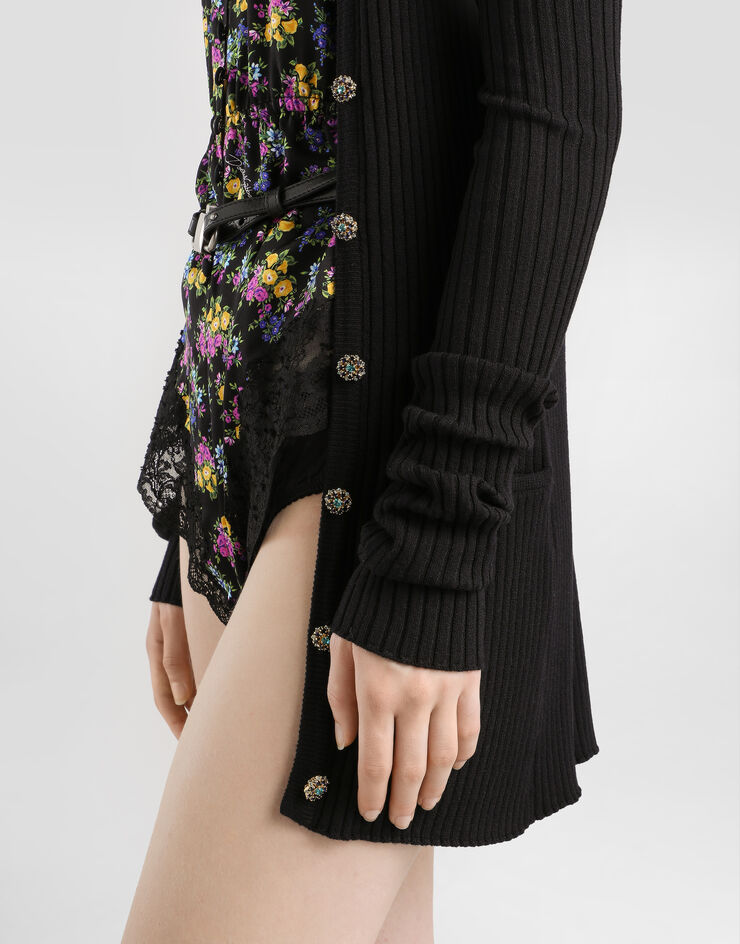 Dolce & Gabbana Cardigan côtelé en laine vierge Noir FXVCNZJCVXG