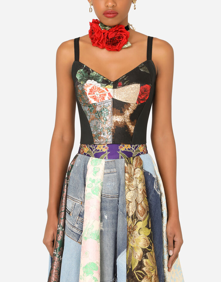 Dolce & Gabbana Patchwork brocade and jacquard bustier top Multicolor F75E4TGDX62