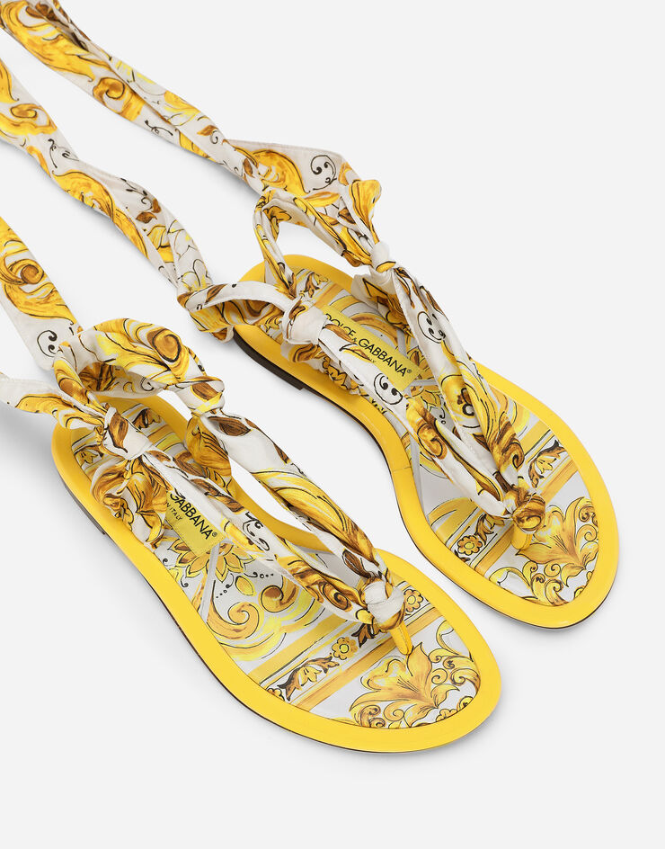Dolce & Gabbana 印花真丝斜纹夹趾凉鞋 黄 CQ0598AT850