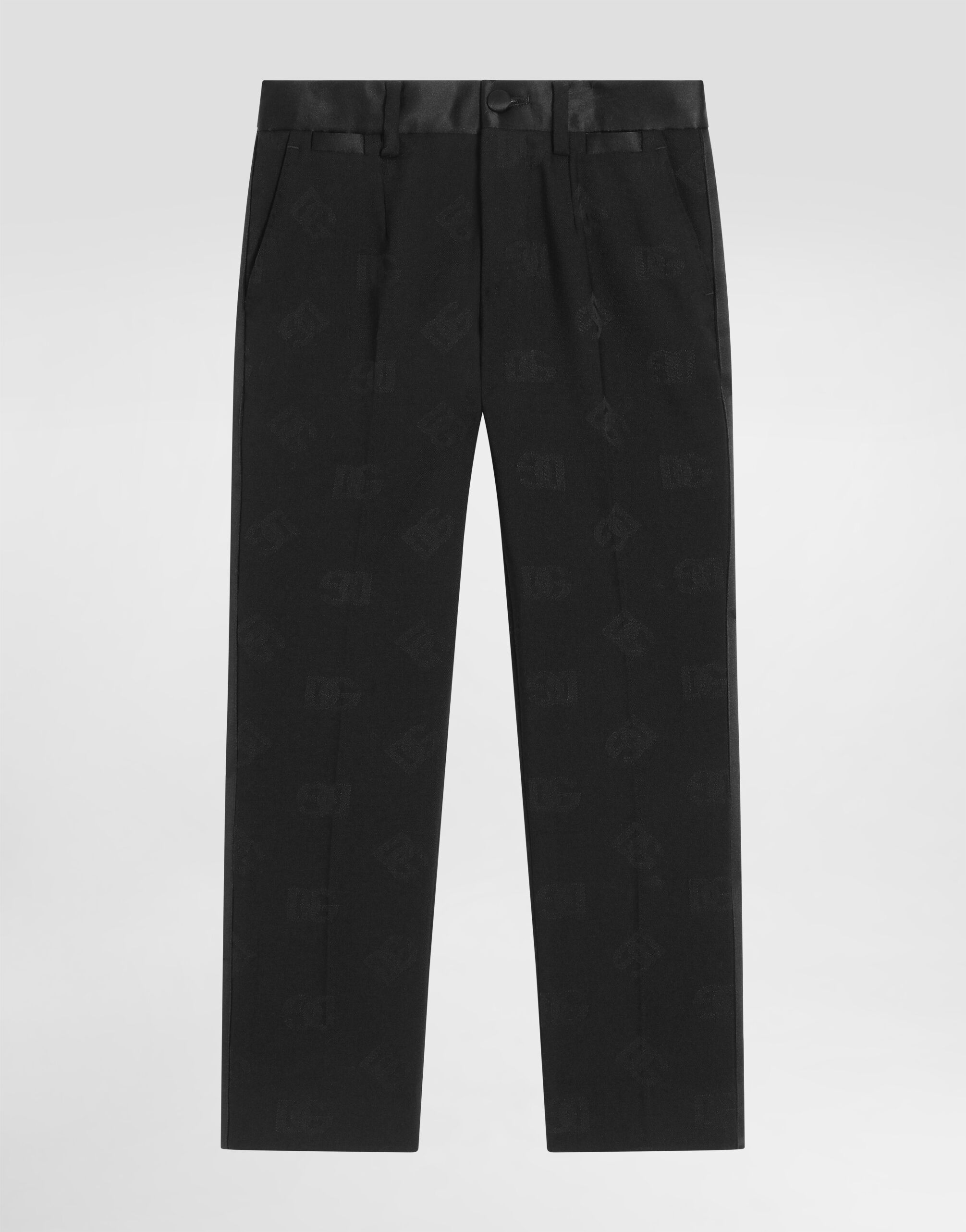 Classic wool jacquard trousers with DG logo in Black for Boys