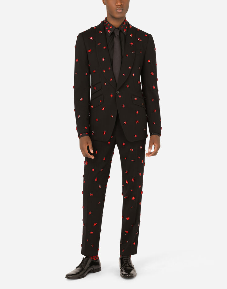Dolce & Gabbana Stretch wool Sicilia-fit suit with rhinestones Black GKJNMZFUBEG