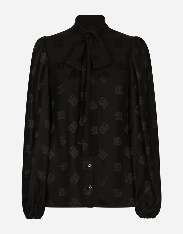 Dolce & Gabbana Silk jacquard shirt with all-over DG logo Black F5Q44TFJ1JO