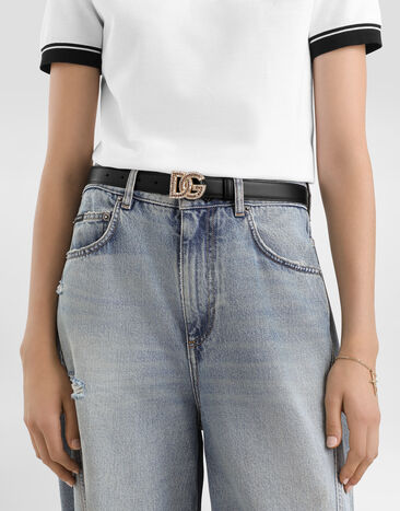 Dolce & Gabbana Calfskin belt with DG logo Black BE1682AW576