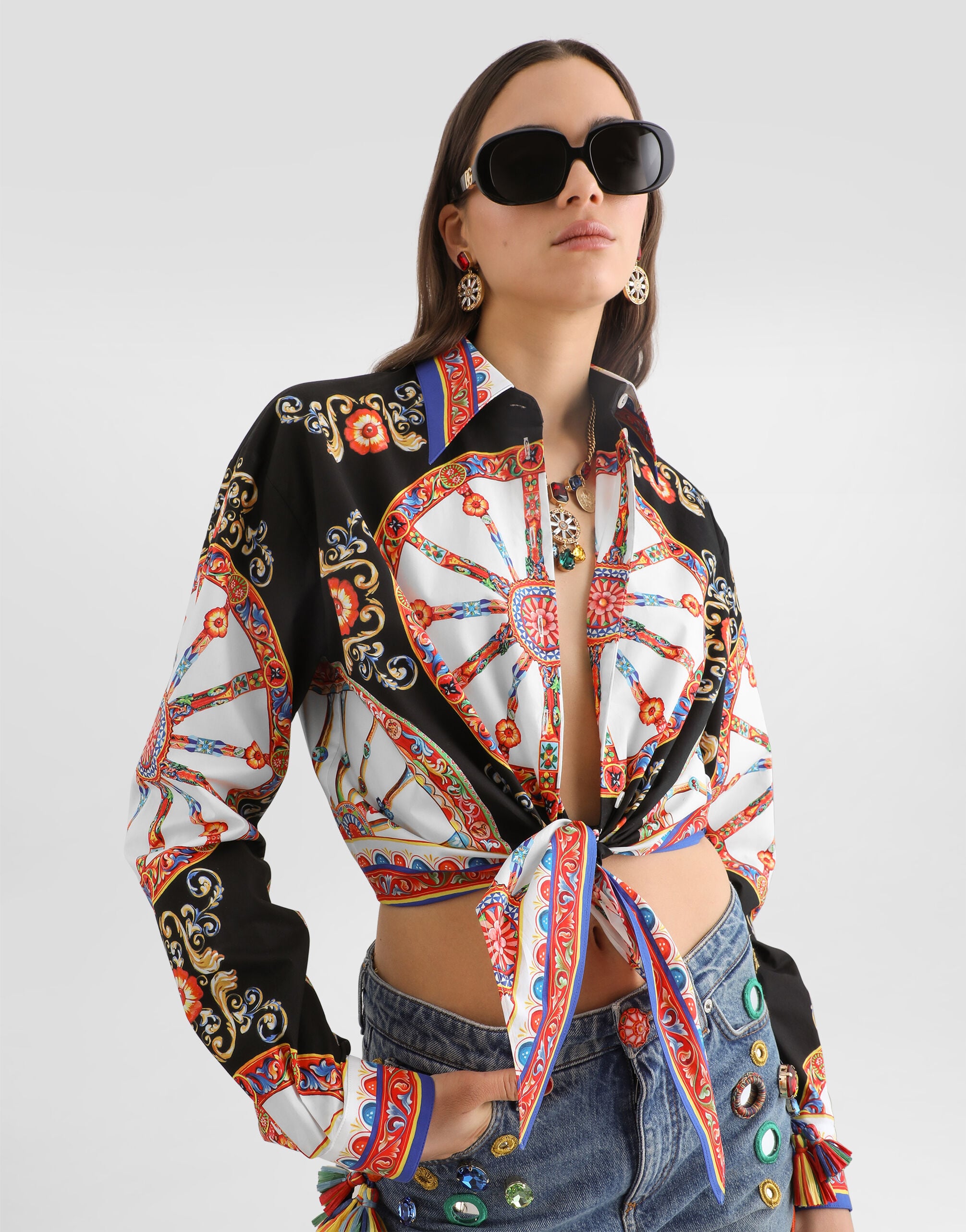 Carretto-print cotton poplin shirt
