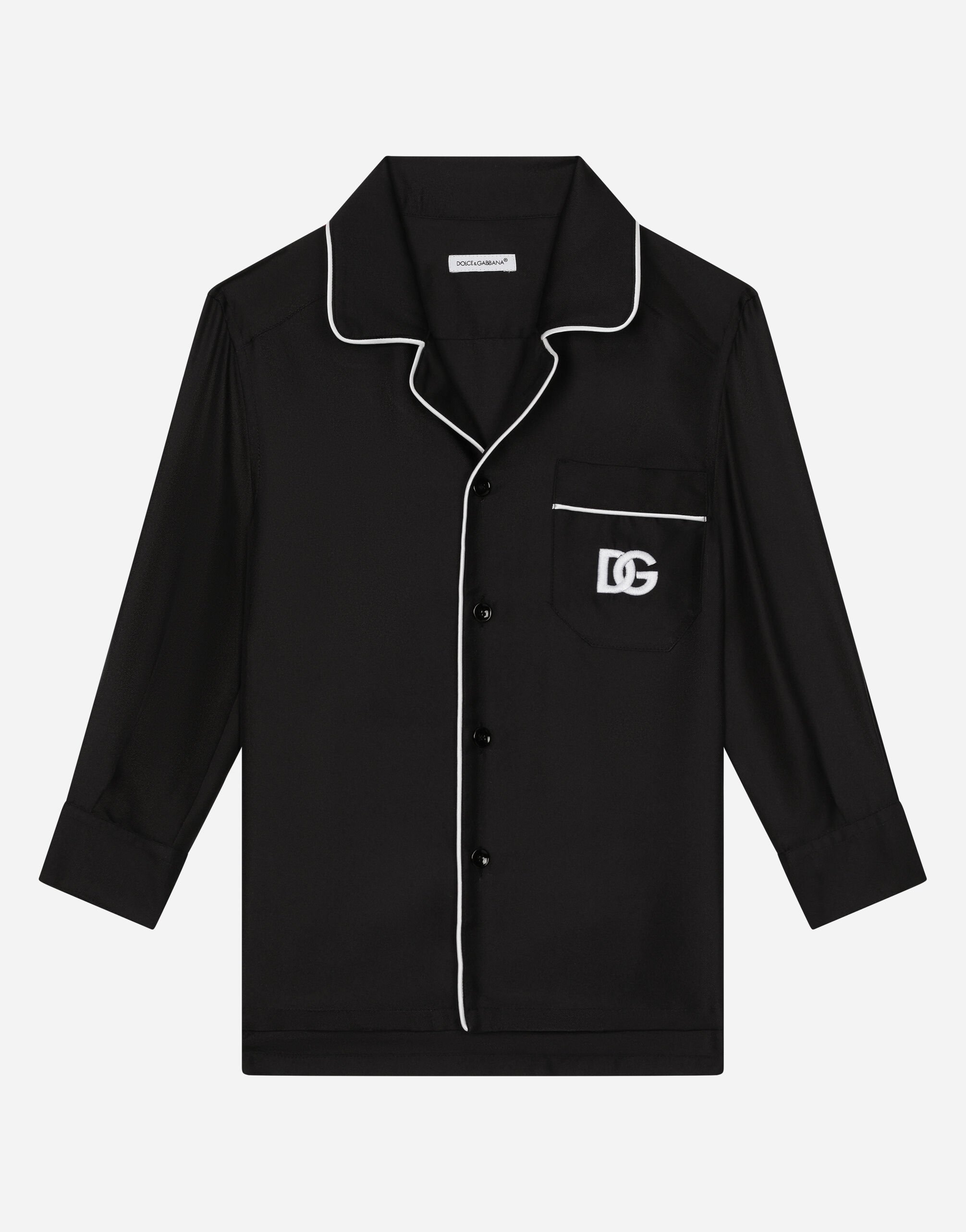 Dolce & Gabbana Пижамная рубашка из шелкового твила с вышивкой DG Отпечатки L4JTHQG7L7H
