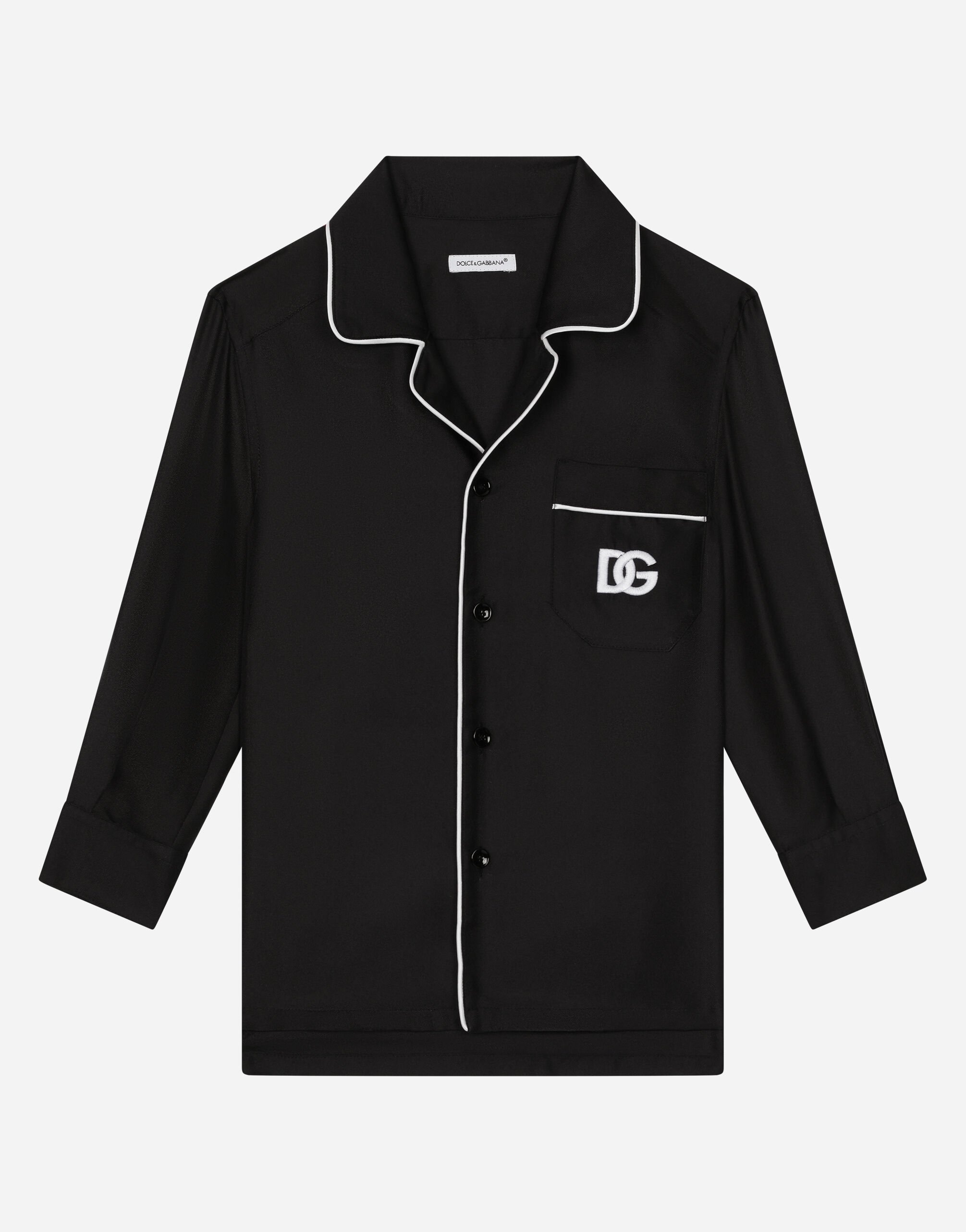 Silk twill pajama shirt with DG embroidery in Black for