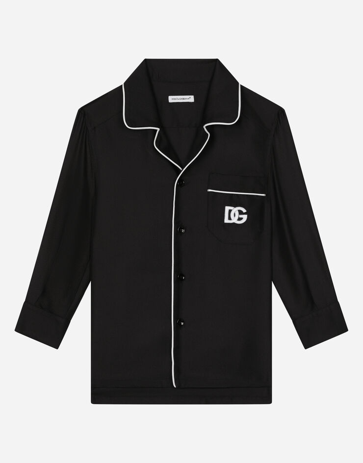 Dolce&Gabbana Camisa tipo pijama en sarga de seda con DG bordado Negro L43S72G7H8Z