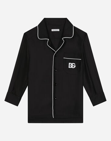Dolce & Gabbana قميص بيجامة من تويل حريري بتطريز DG مطبعة L4JTHQG7L7H