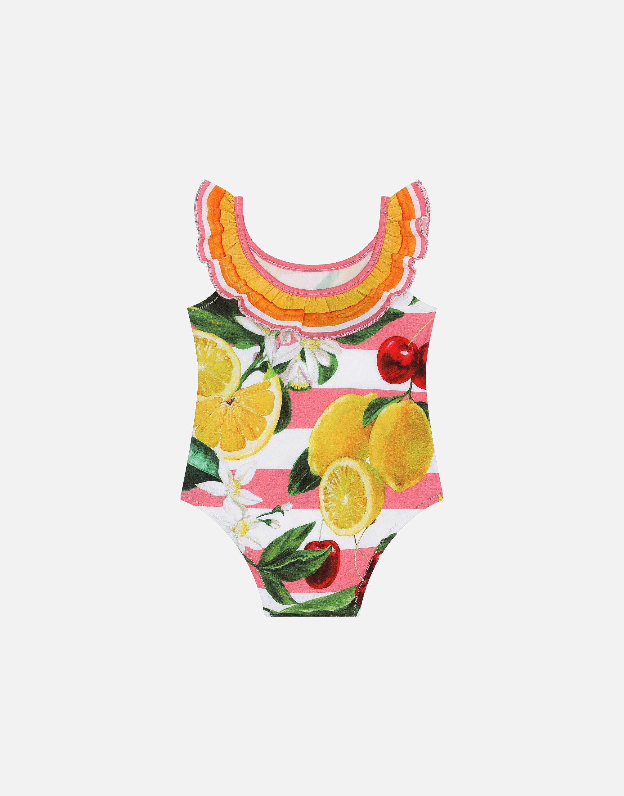 Spandex one-piece swimsuit with lemon and cherry print in Print