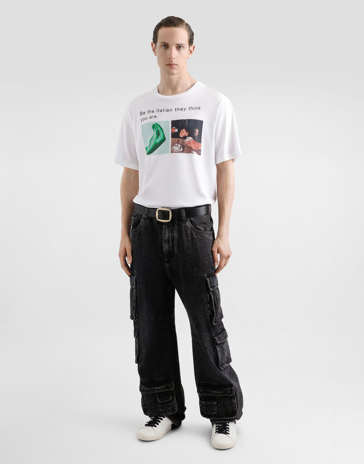 Dolce & Gabbana Футболка из хлопка с принтом в виде руки и чашки белый G8PN9TG7O4Z