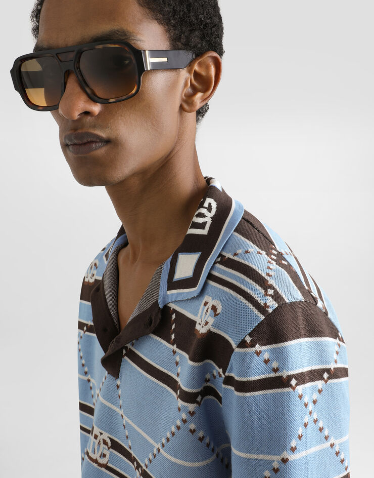 Dolce & Gabbana Striped cotton jacquard polo shirt Multicolor GXZ91TJBCHC