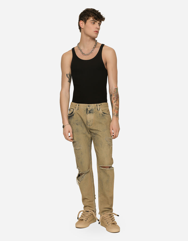 Dolce&Gabbana Overdyed loose fit stretch jeans with rips Multicolor GYJDADG8JQ7