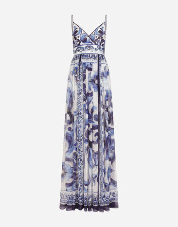 Dolce & Gabbana Long majolica-print chiffon dress Multicolor F6AEITHH5A1