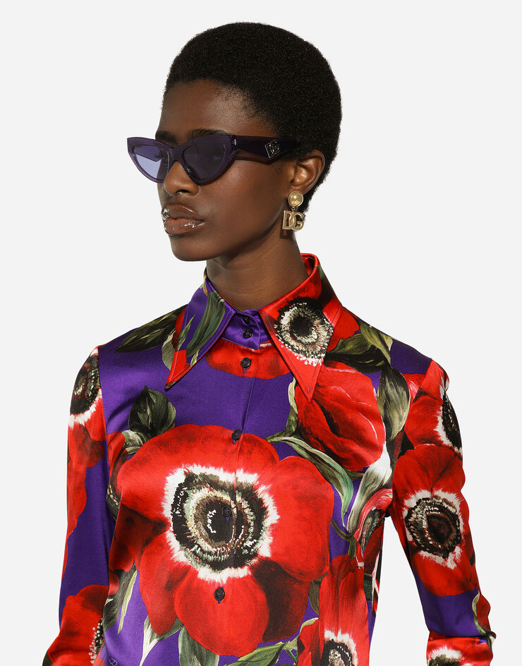 Dolce & Gabbana Боди-рубашка из атласа с принтом ветрениц Print F775BTFSA58