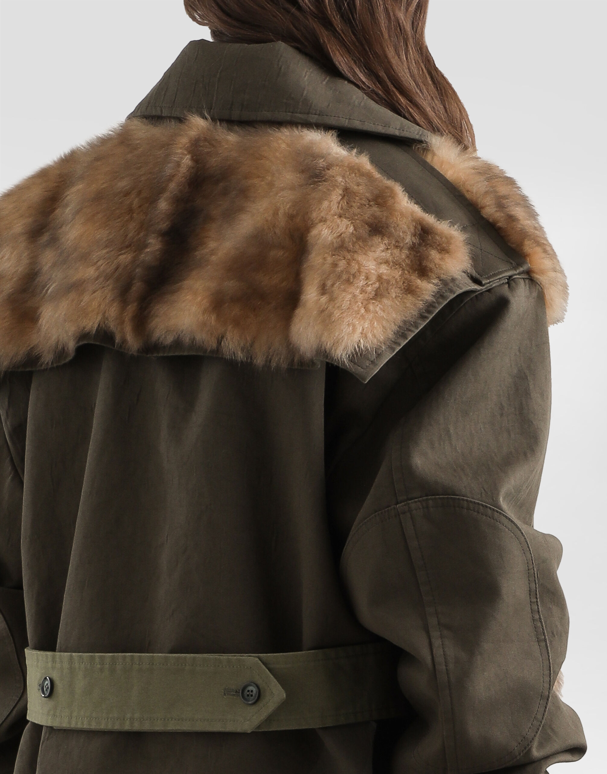 Long jacket in resin-coated gabardine in Green for Women