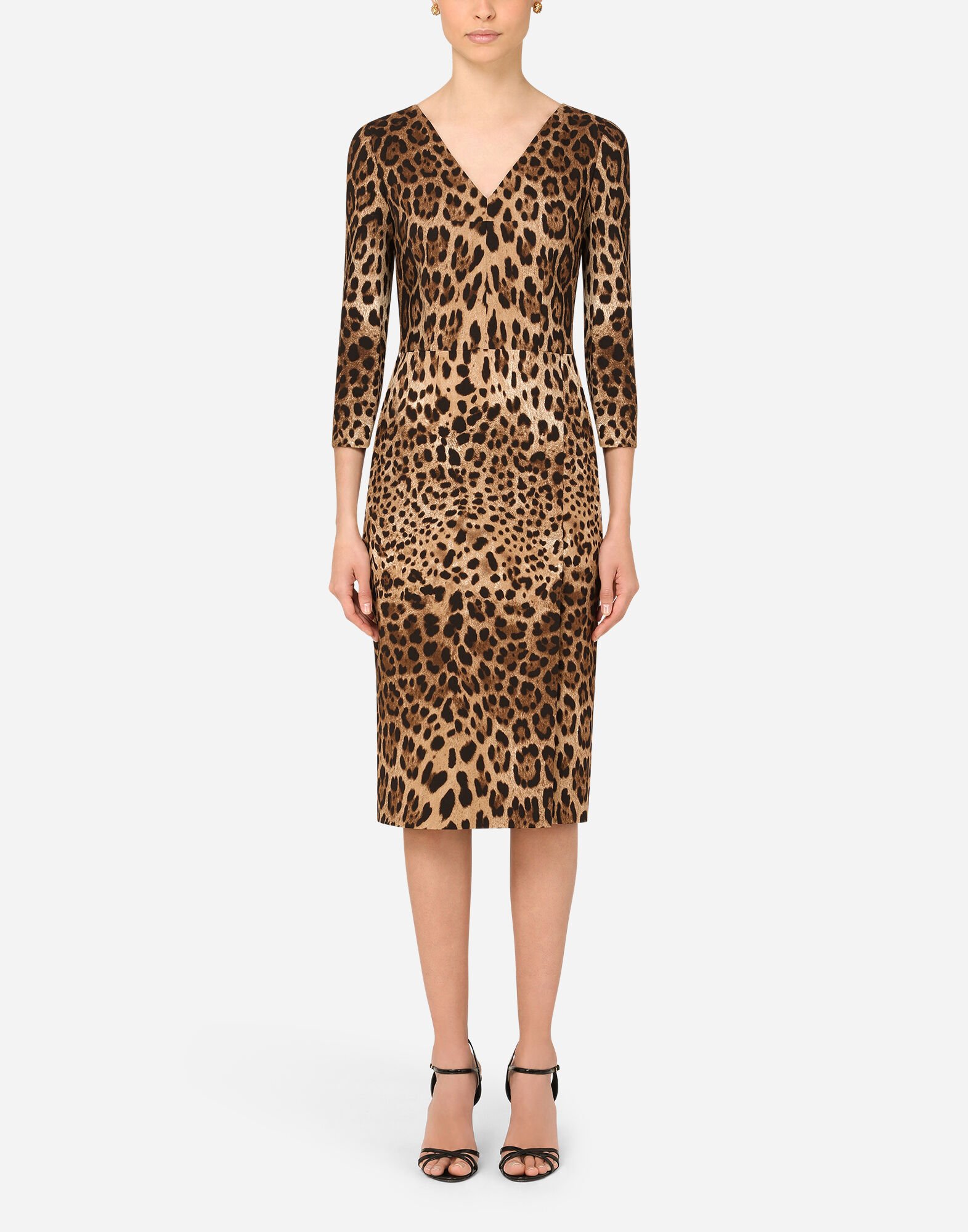Dolce & Gabbana Leopard-print cady midi dress Black FX340ZJAIJ8