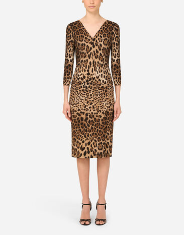 Dolce & Gabbana Vestido midi de cady estampado leopardo Multicolor F6I6QTFSRKI