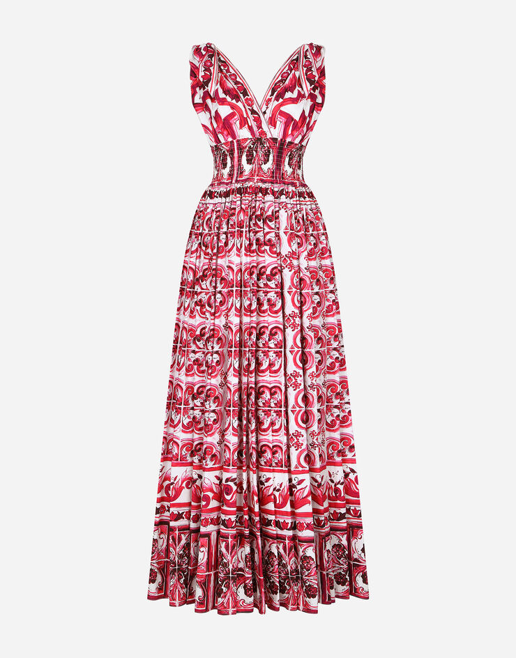 Dolce&Gabbana Длинное платье из поплина с принтом майолики разноцветный F6ADOTHH5AP