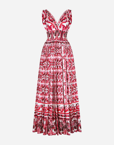Dolce & Gabbana 마욜리카 프린트 포플린 롱 드레스 화이트 BB7287AW576