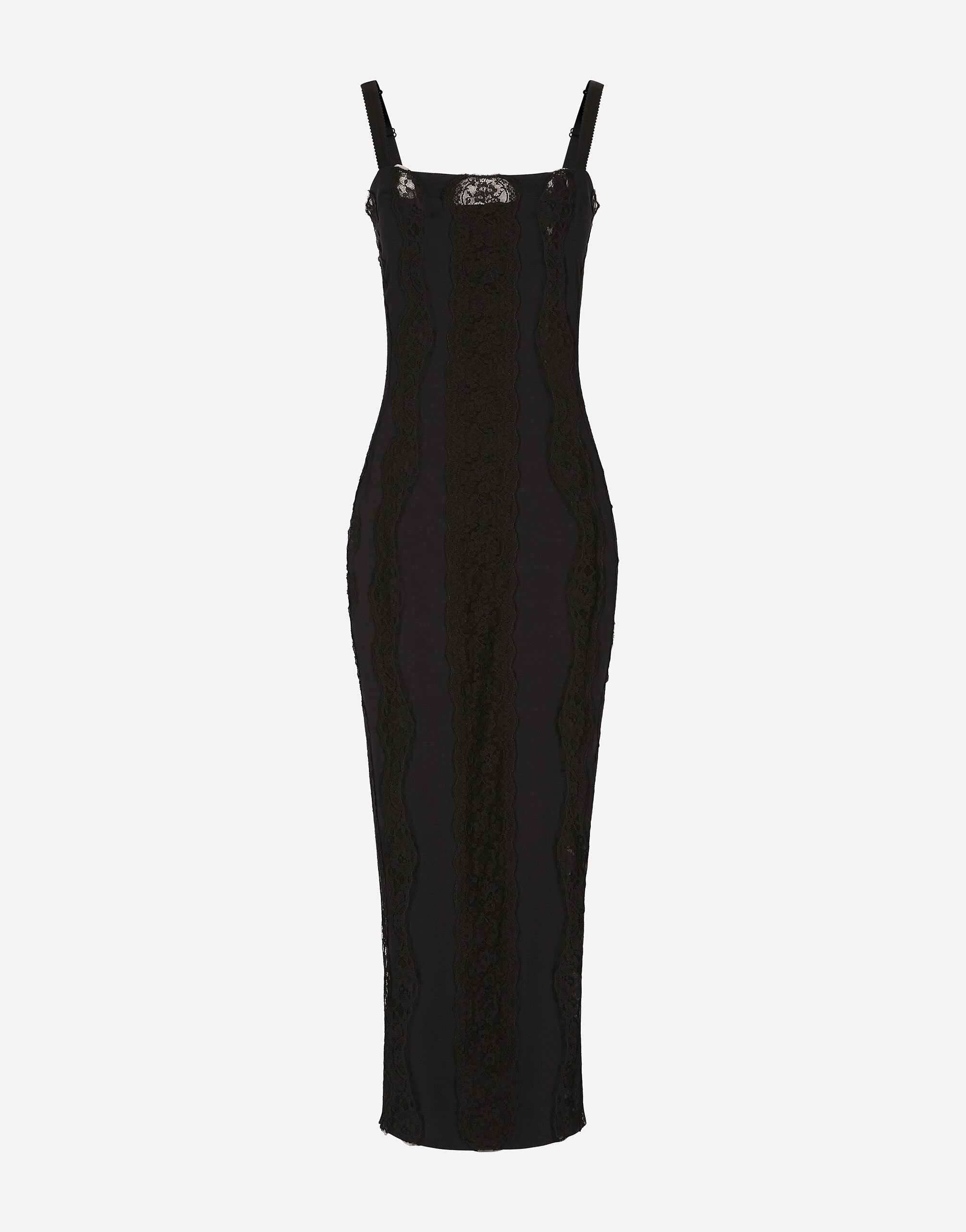 Dolce & Gabbana Vestido longuette de punto con aplicaciones de encaje Negro BB7287A1471
