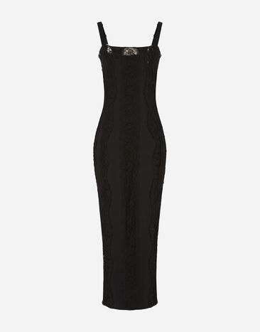 Dolce & Gabbana Jersey calf-length dress with lace inserts Black BB6002AI413