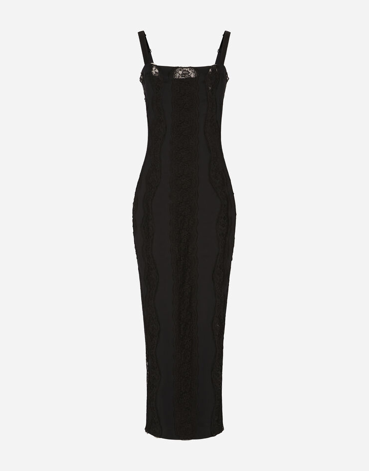 Dolce&Gabbana Vestido longuette de punto con aplicaciones de encaje Negro F6BDWTFUGKF