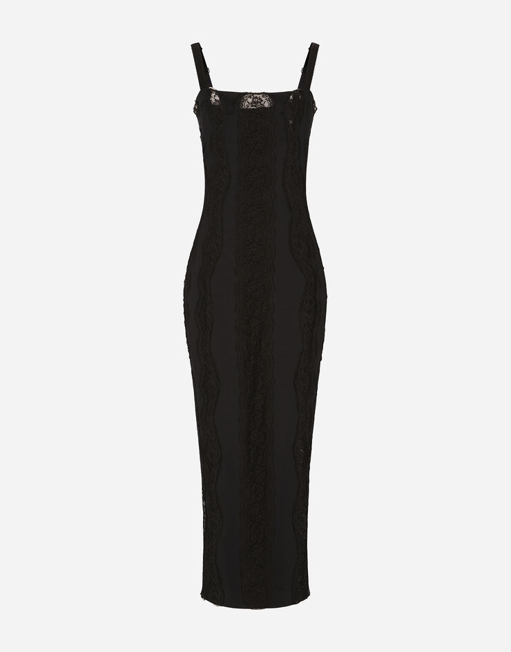 Dolce&Gabbana Jersey calf-length dress with lace inserts Black F6BDWTFUGKF